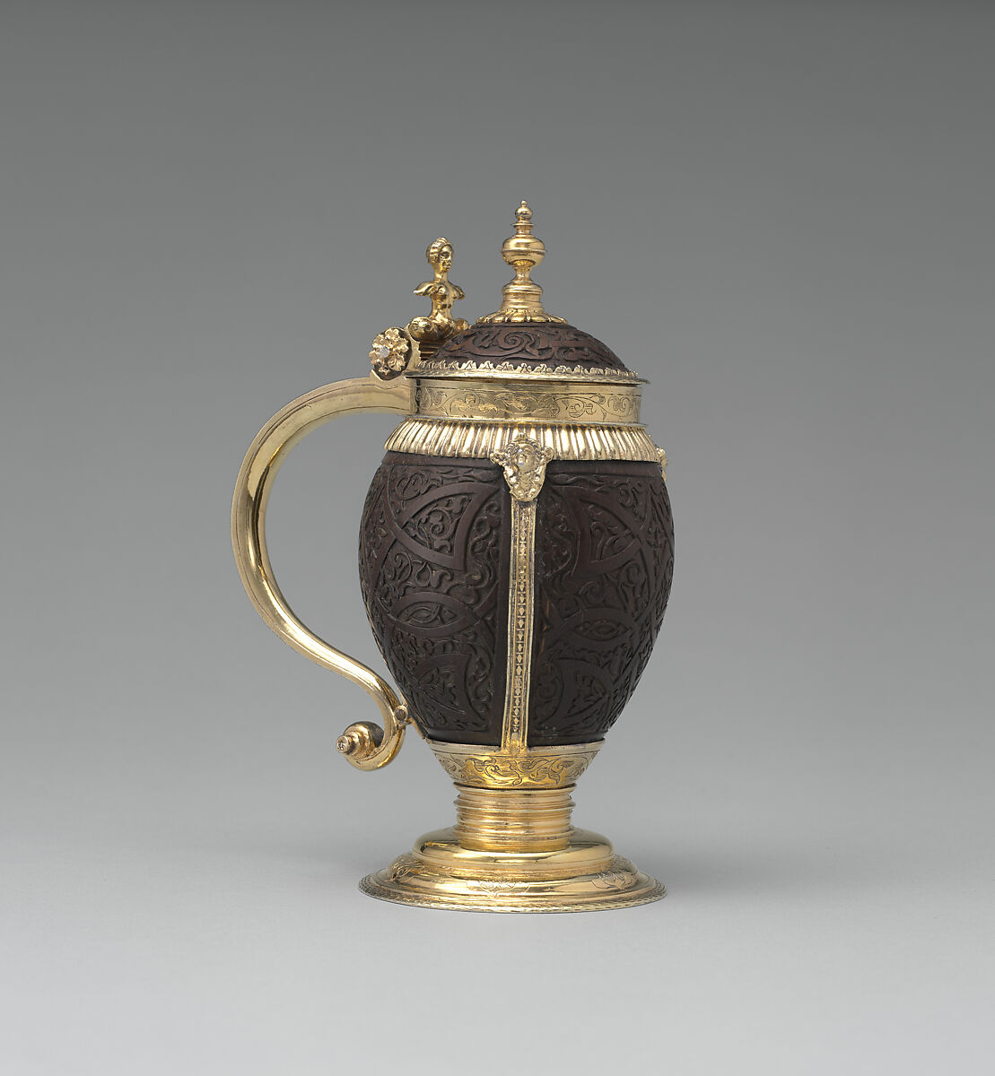 Tankard, Gilded silver, coconut, German, Bamberg