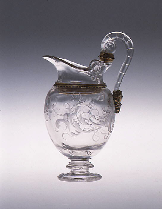 Altar cruet (one of a pair), Rock crystal, with partly enameled gold mounts, Italian, Milan 