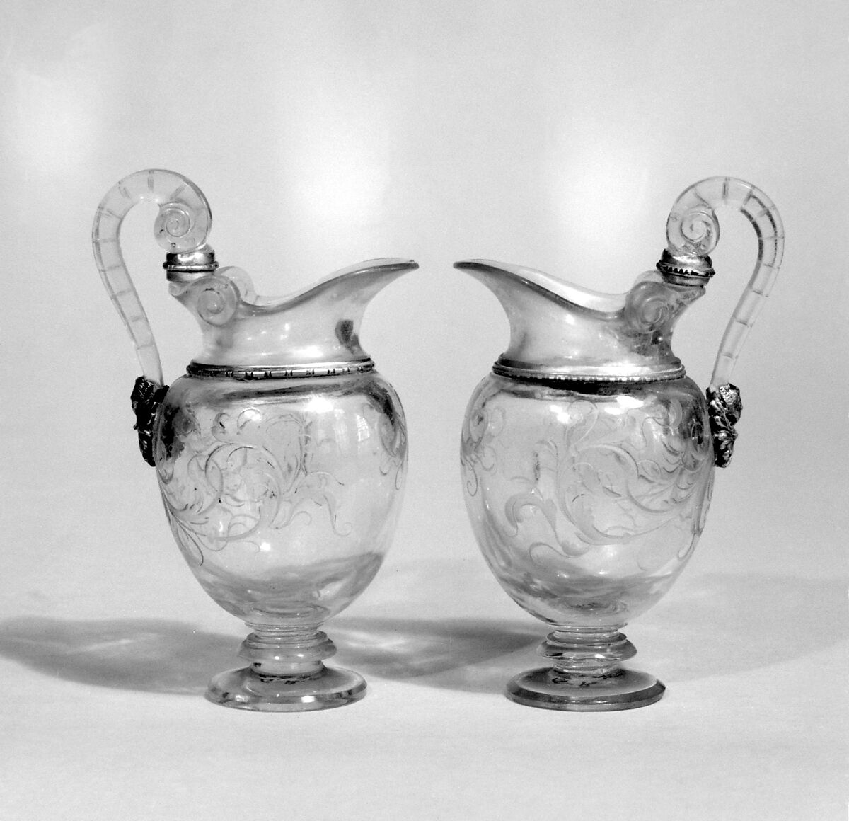 Altar cruet (one of a pair), Rock crystal, with partly enameled gold mounts, Italian, Milan 