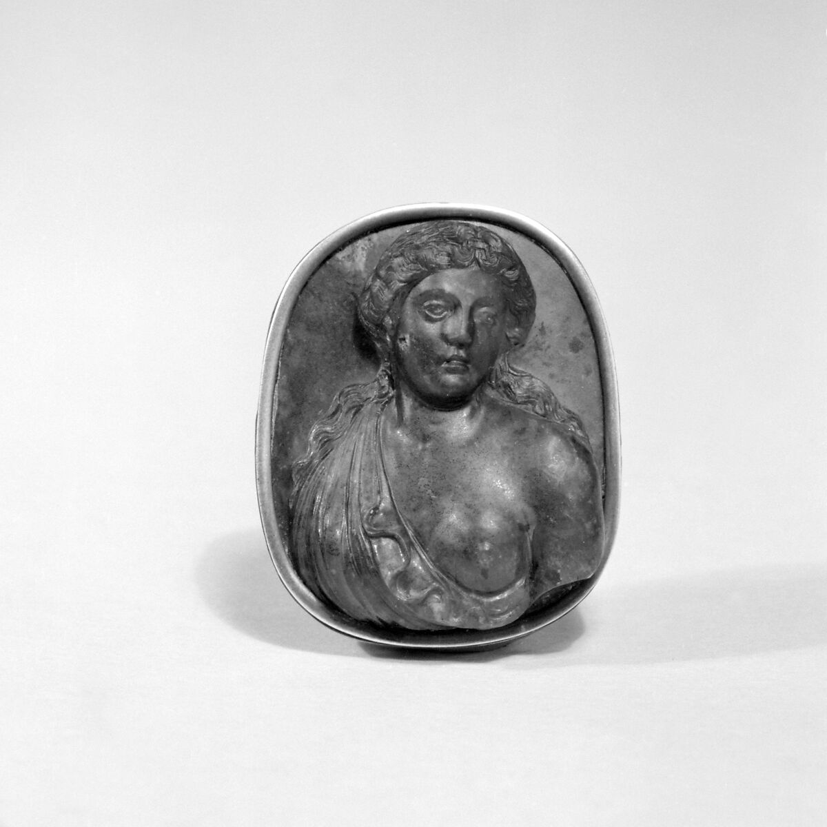Female bust portrait, Emerald plasma and silver, Italian, Milan 
