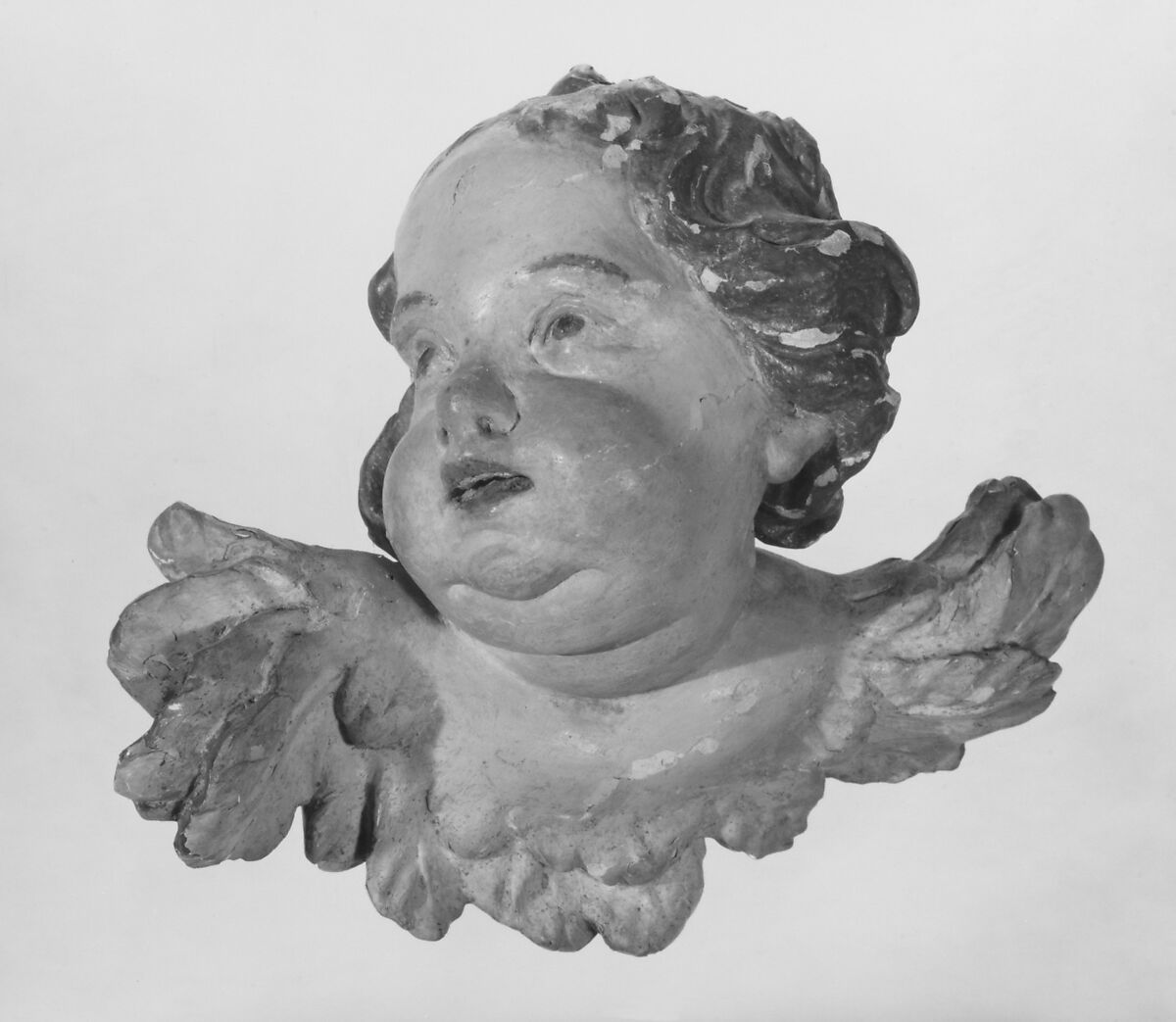 Head of a cherub, Polychromed wood, German, Bavaria 