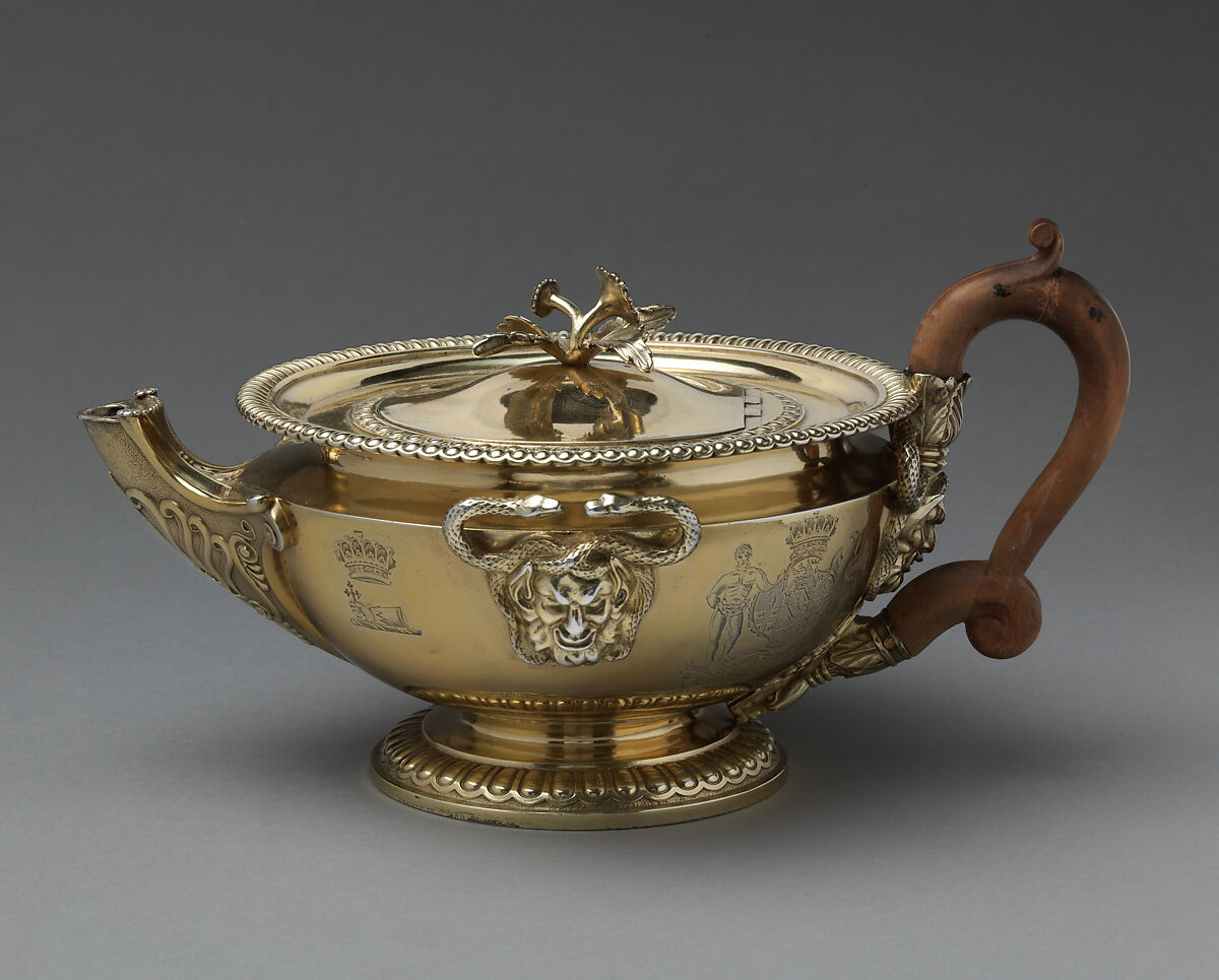 Teapot (part of a set), Paul Storr (British, 1771–1844), Silver-gilt, British, London 