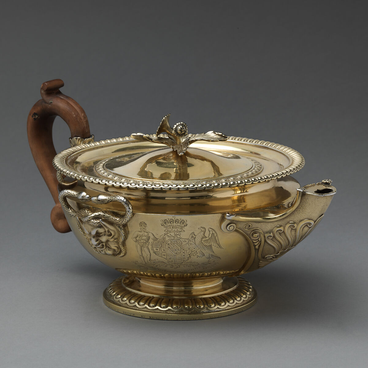 Teapot (part of a set), Paul Storr (British, 1771–1844), Silver-gilt, British, London