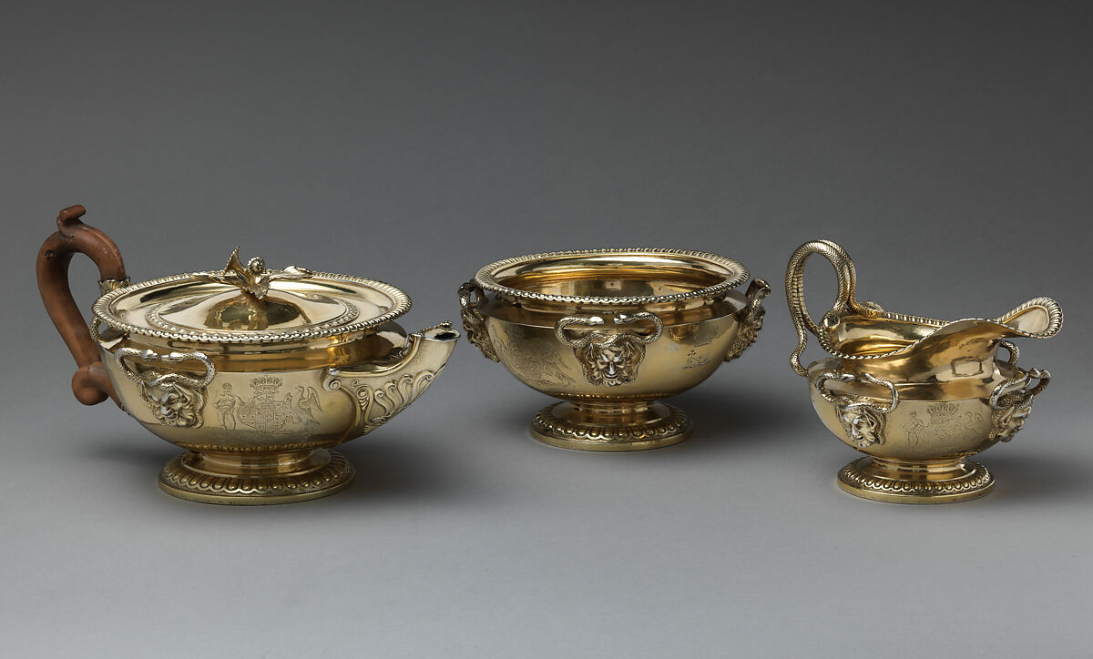 Teapot (part of a set), Paul Storr (British, 1771–1844), Silver-gilt, British, London