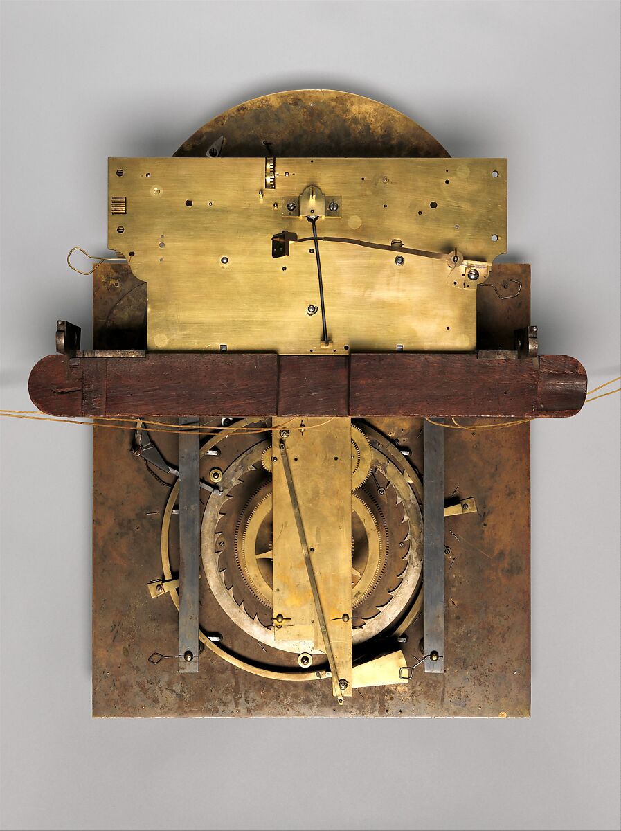 Longcase clock, Clockmaker: Hermann Achenbach (German, born 1730, active before 1759–92), Case: oak veneered with maple, burl woods, holly, and hornbeam (all partly stained), and other woods; mother-of-pearl; gilded bronze; and brass; Dial: partly gilded and partly silvered brass and enameled and painted copper; Movement: brass and steel, German, Neuwied am Rhein