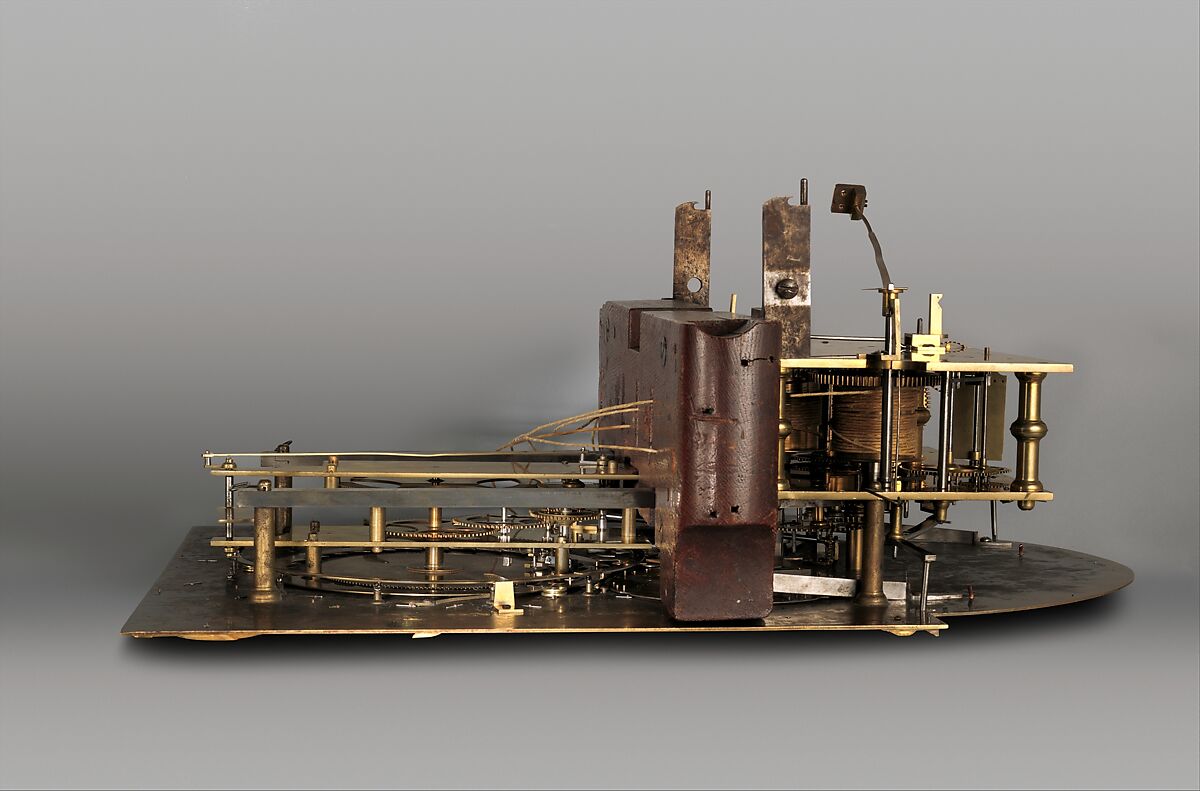 Longcase clock, Clockmaker: Hermann Achenbach (German, born 1730, active before 1759–92), Case: oak veneered with maple, burl woods, holly, and hornbeam (all partly stained), and other woods; mother-of-pearl; gilded bronze; and brass; Dial: partly gilded and partly silvered brass and enameled and painted copper; Movement: brass and steel, German, Neuwied am Rhein