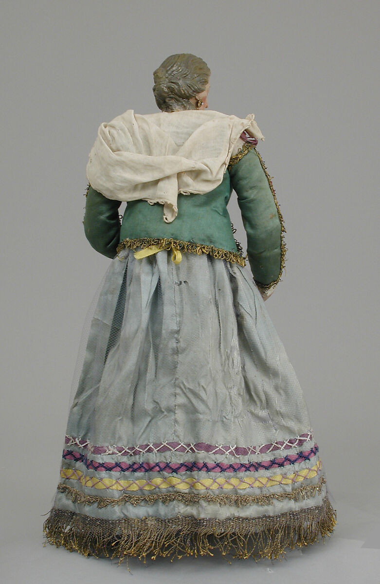 Old woman, Polychromed terracotta head; wooden limbs; body of wire wrapped in tow; various fabrics, Italian, Naples