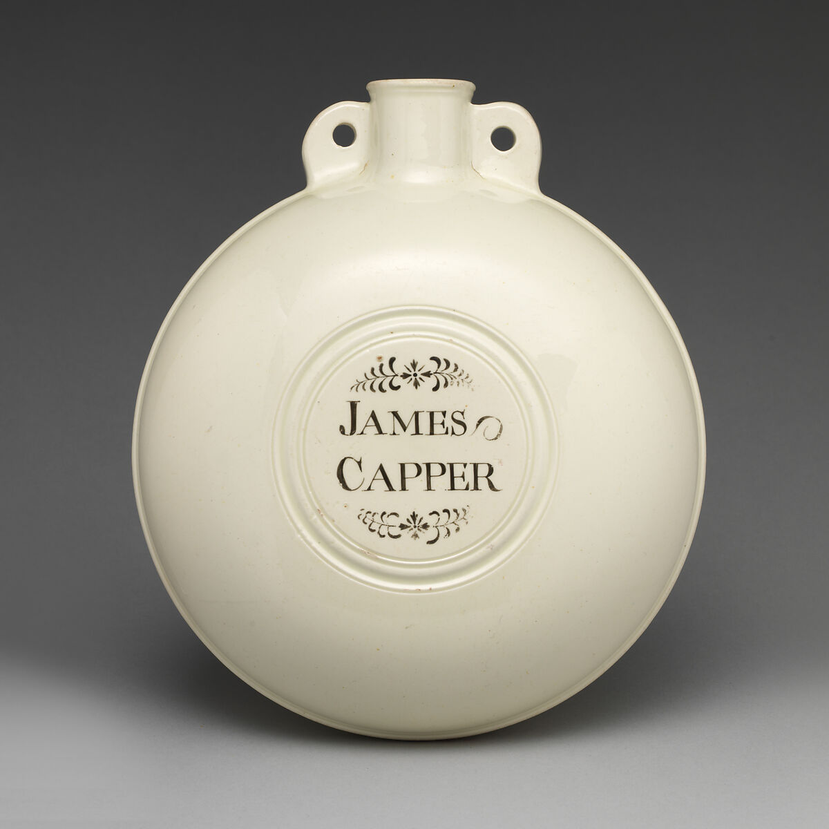 Water bottle or flask, Creamware, British, Staffordshire 