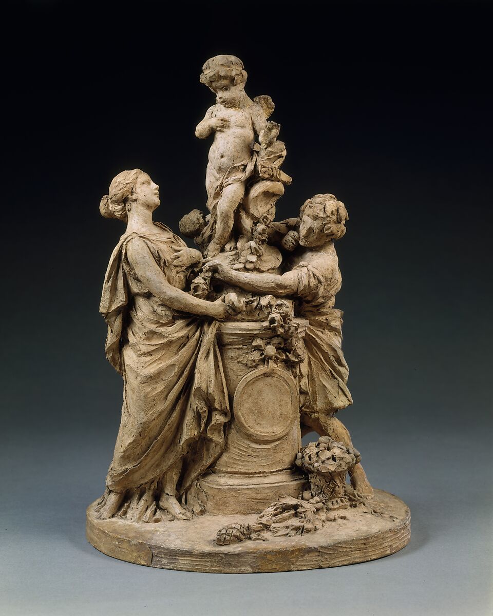 The Theft of the Rose, Louis Simon Boizot (French, Paris 1743–1809 Paris), Pale buff terracotta with traces of original coat of grayish-white pigment, French, Sèvres 