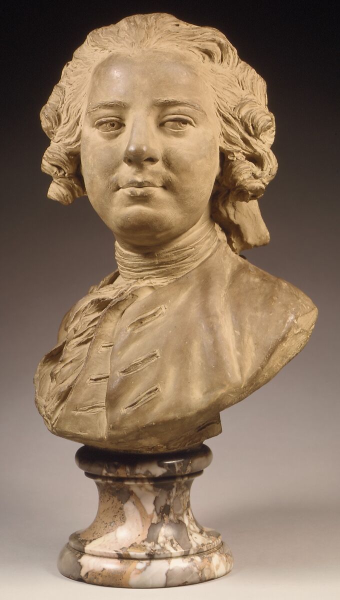Bust of a Man, Jean-Baptiste Lemoyne the Younger (French, Paris 1704–1778 Paris), Bust: pale gray terracotta, covered with a buff colored wash; socle: breccia violetta marble, French, Paris 