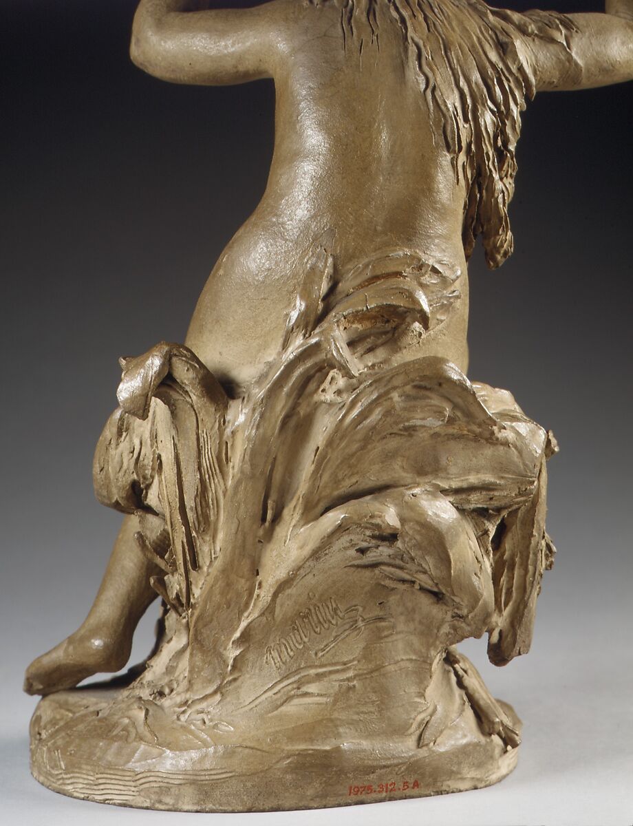 Naiad Supporting a Shell on her Head, Joseph-Charles Marin (French, Paris 1759–1834 Paris), Pale buff terracotta coated with a brownish-yellow varnish, French, Paris