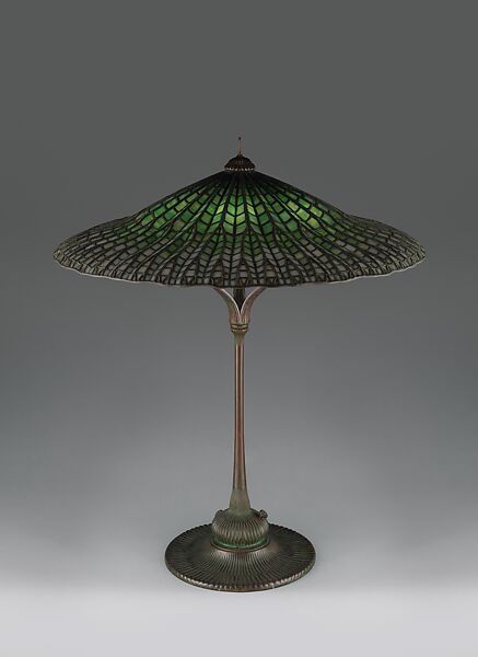 "Lotus, Pagoda" lamp, Tiffany Studios (1902–32), Leaded Favrile glass and patinated bronze, American 