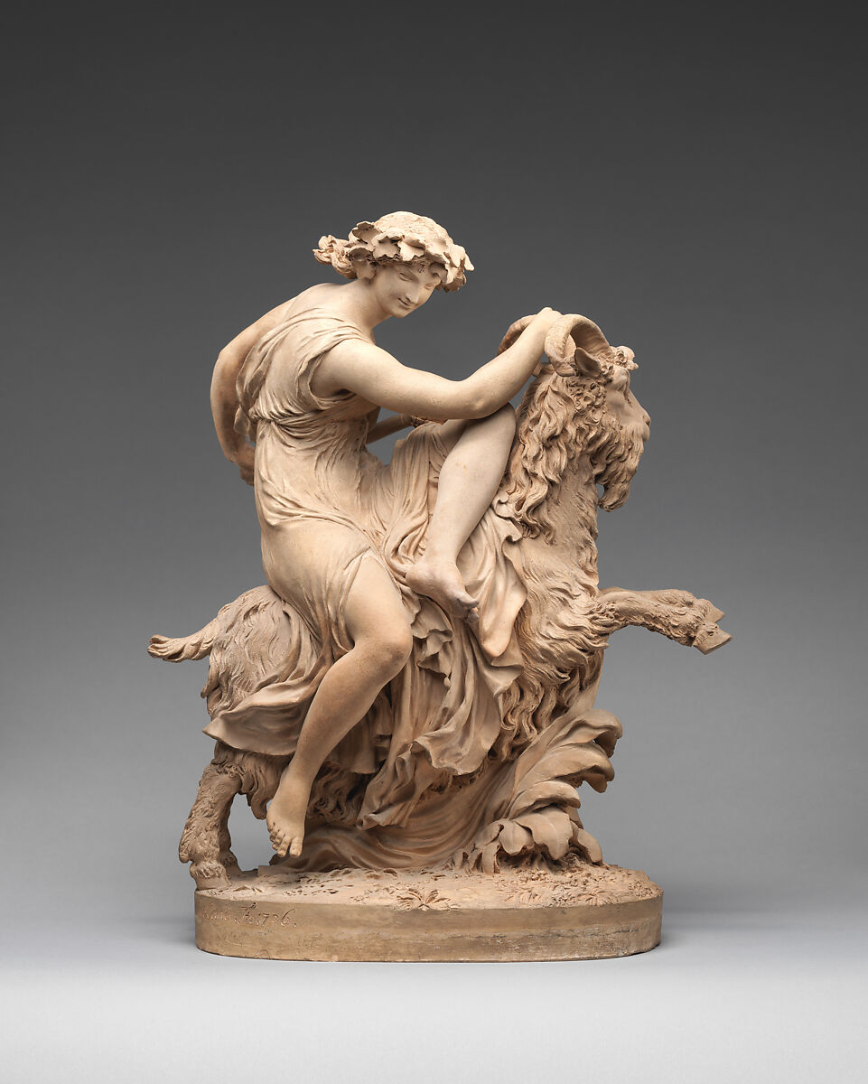 Bacchante Riding a Goat, Philippe Laurent Roland, Pale buff terracotta, French, Paris