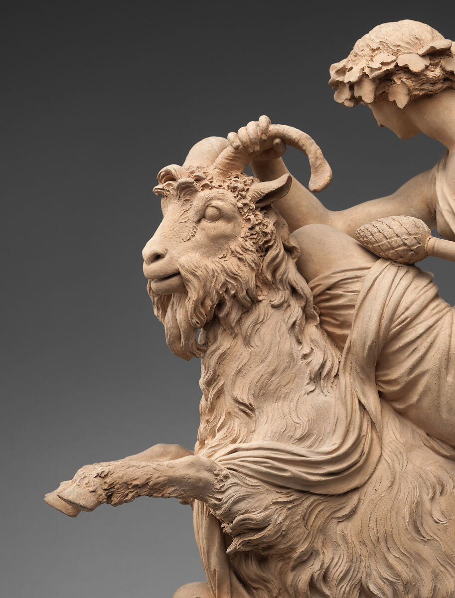 Bacchante Riding a Goat, Philippe Laurent Roland (French, Pont-à-Marc 1746–1816 Paris), Pale buff terracotta, French, Paris