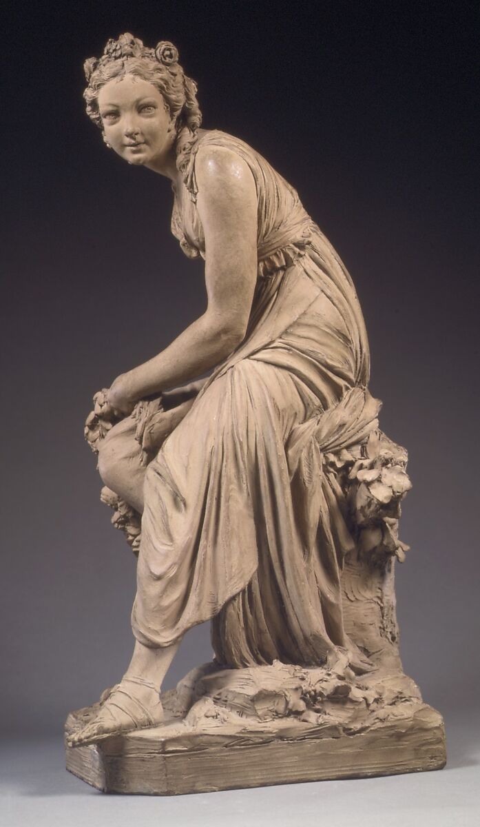 Flora, Louis Claude Vassé (French, Paris 1716–1772 Paris), Red terracotta, buff colored wash over grey paint, French, Paris