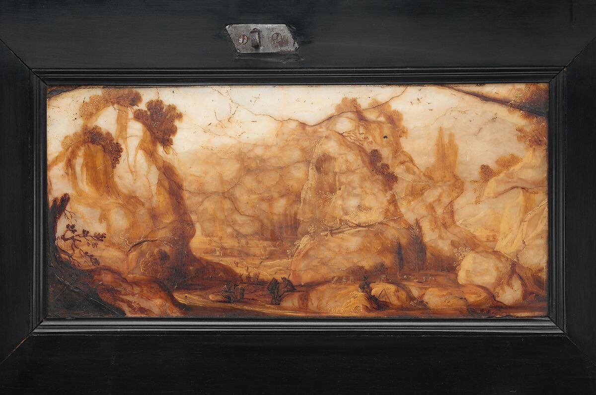 Coffer, Pine veneered with ebony and macassar ebony; padauk wood; painted alabaster; ivory; mirror glass, Dutch