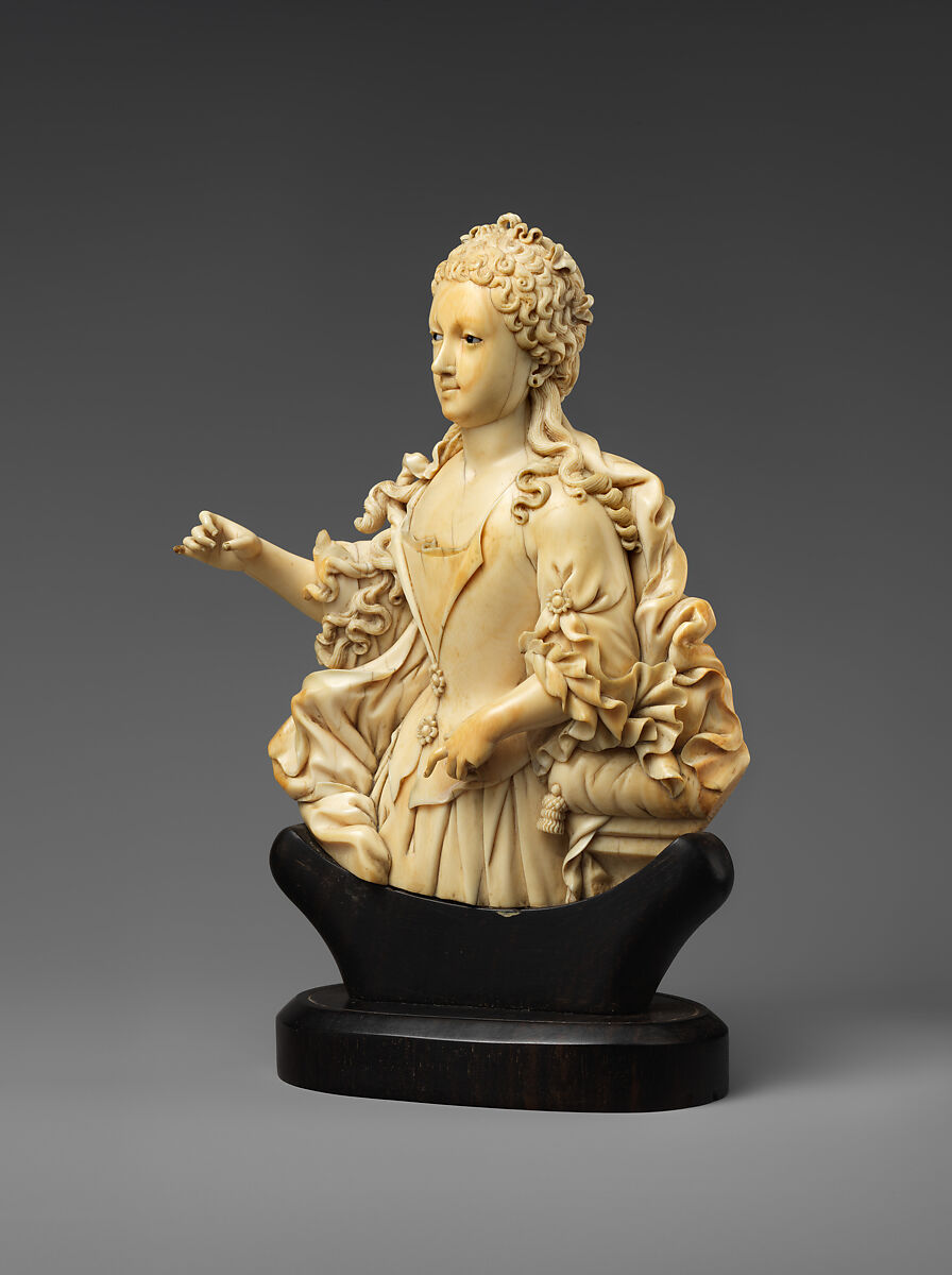 Barbara de Braganza, Ivory, on curved ebony base, Chinese or Philippine