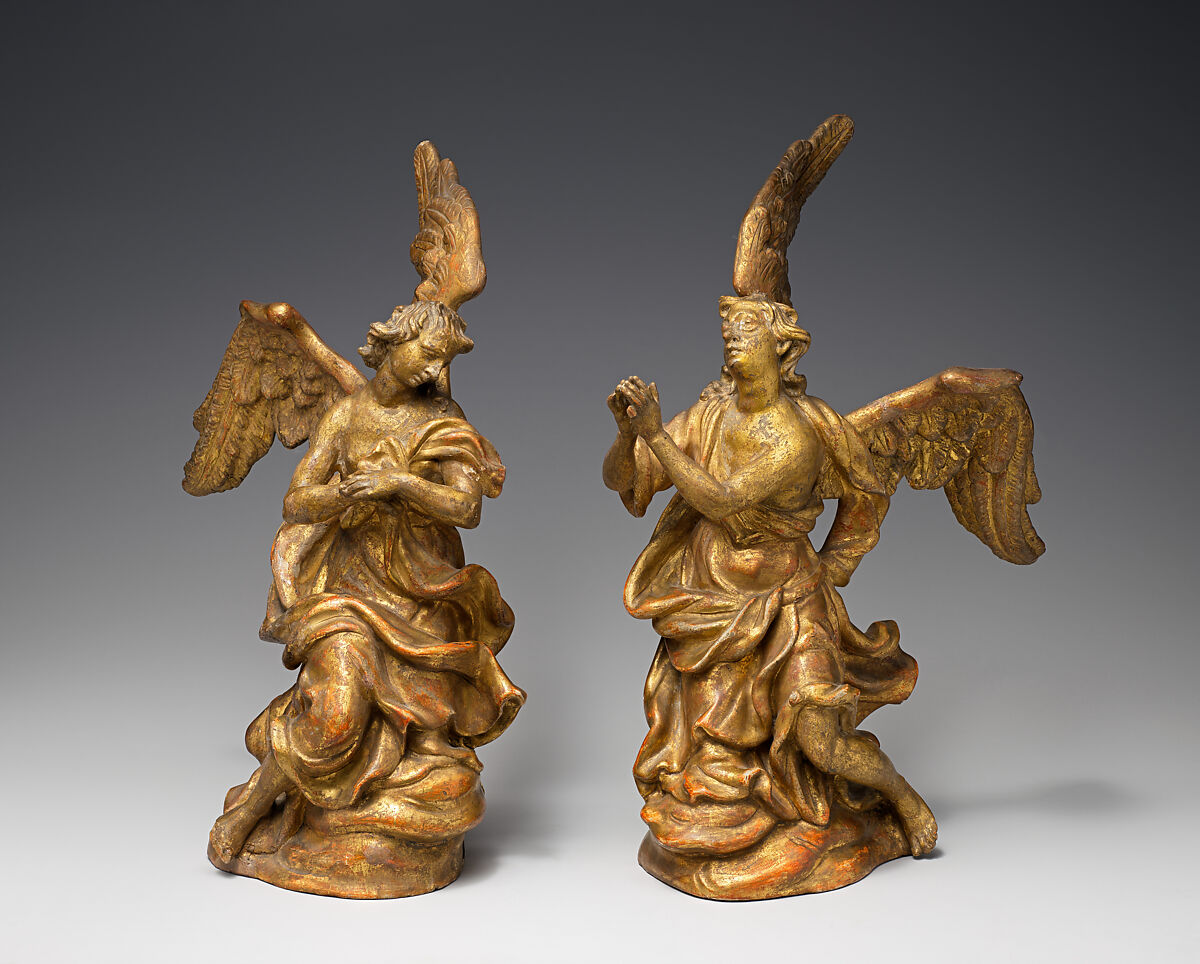 Kneeling angel (one of a pair), Gilt wood (poplar?), German, probably Franconia