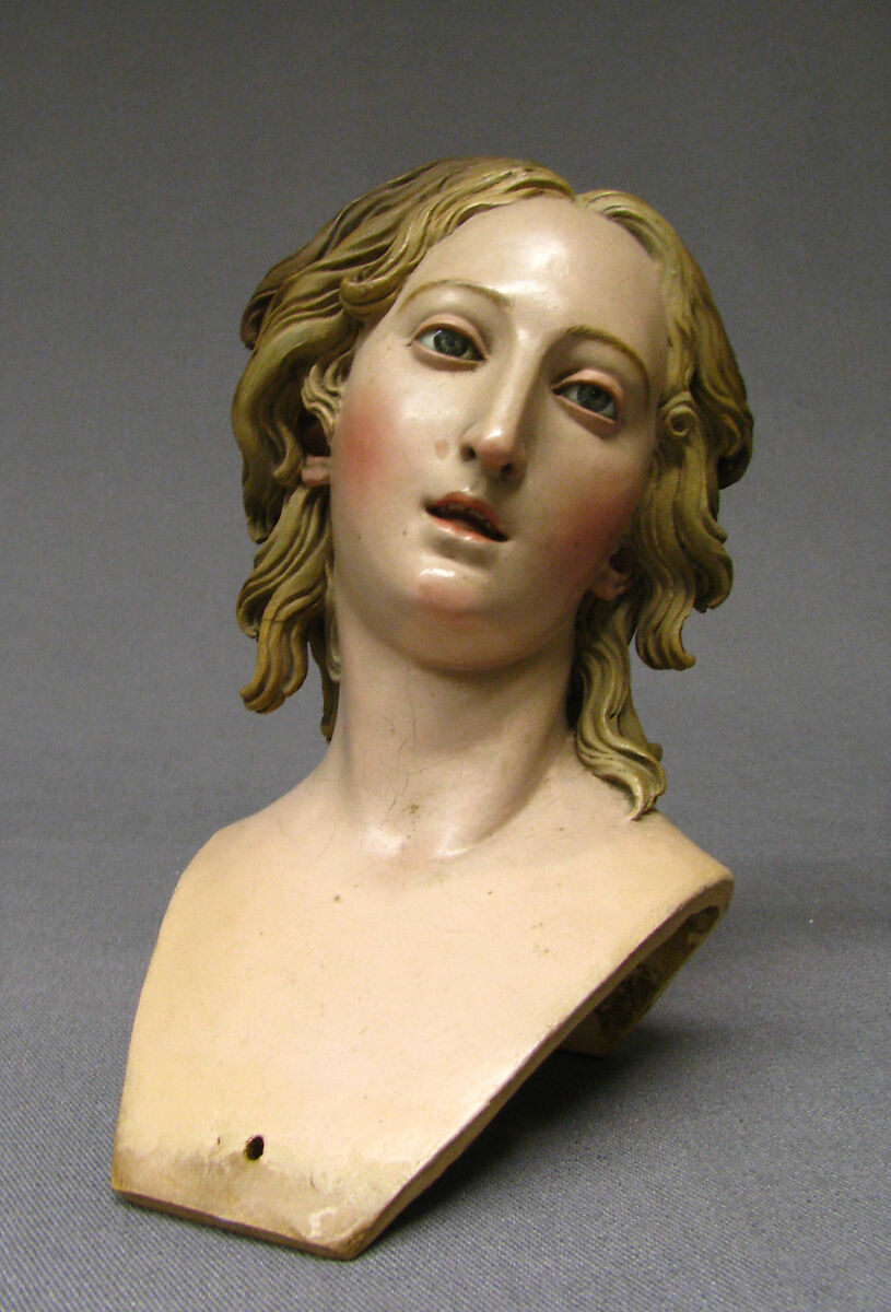 Bust (probably of an angel), Attributed to Giuseppe Gori (active ca. 1770–1810), Polychromed terracotta bust; inset glass eyes, Italian, Naples 