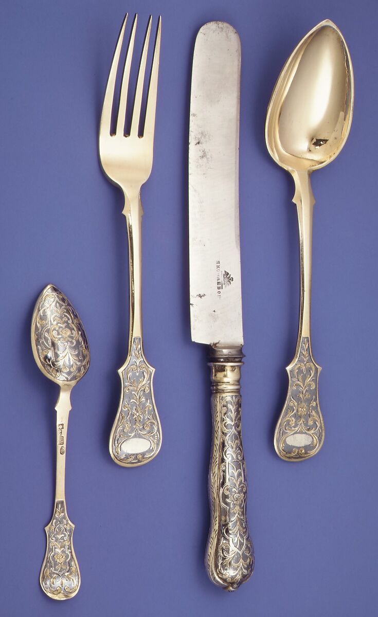 Knife, Silver gilt and niello, Russian, Moscow 