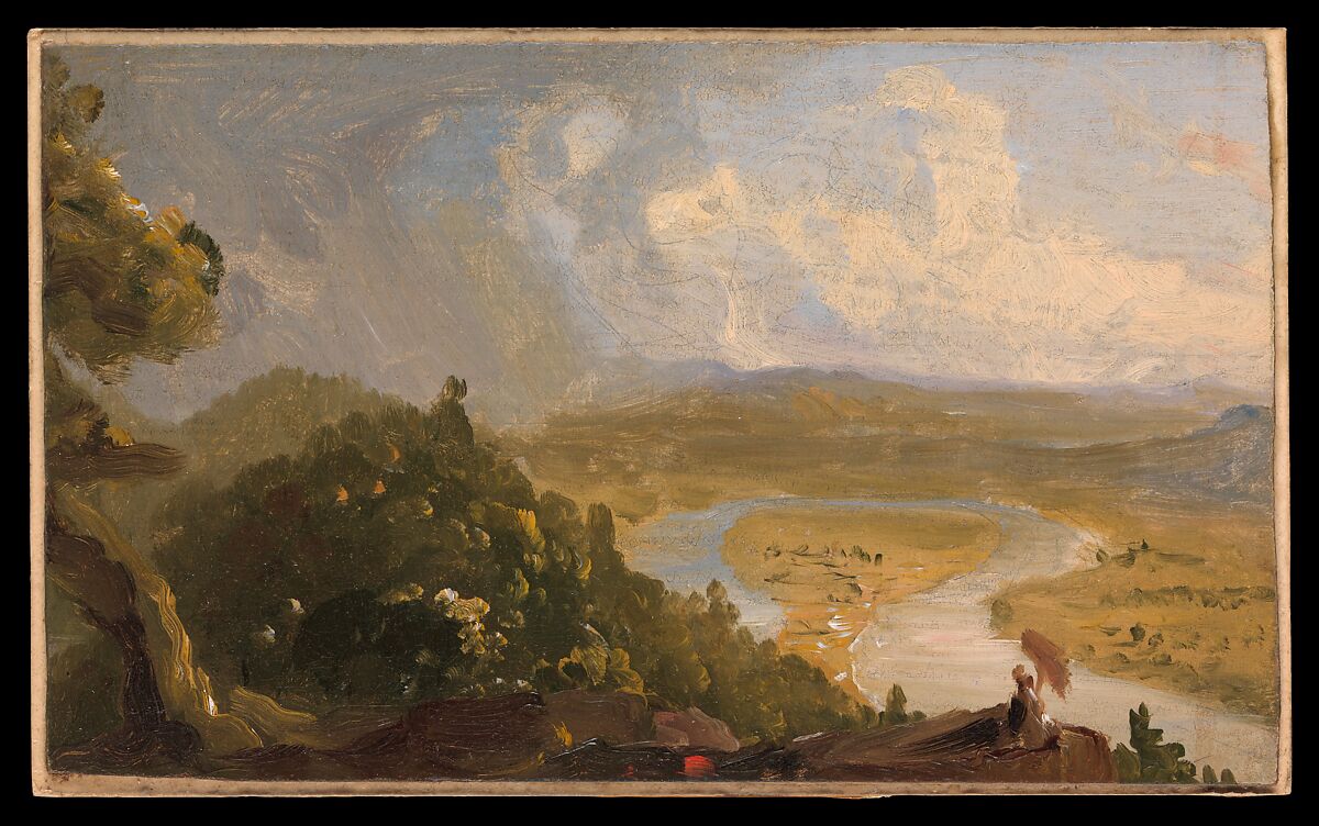 Sketch for View from Mount Holyoke, Northampton, Massachusetts, after a Thunderstorm (The Oxbow), Thomas Cole (American, Lancashire 1801–1848 Catskill, New York), Oil and pencil on composition board, American 