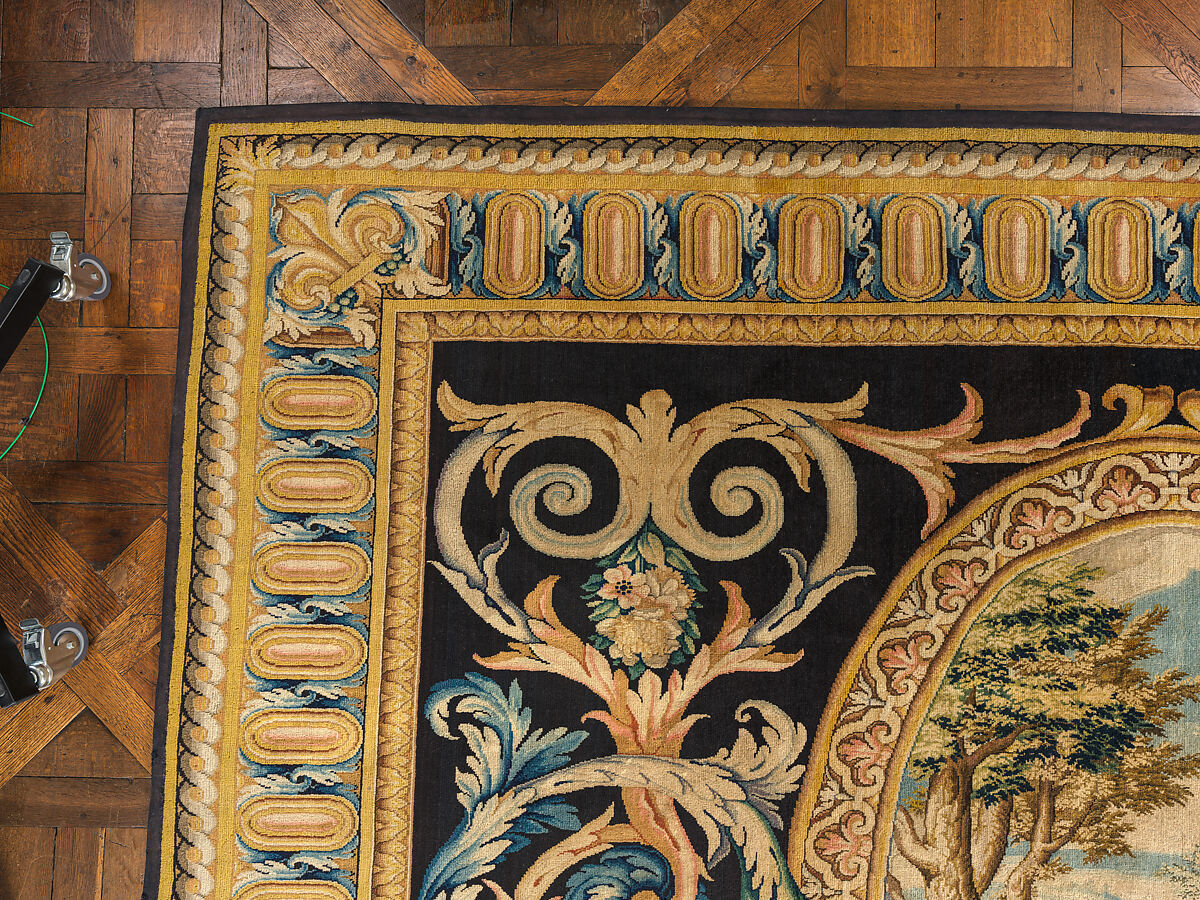 Grande Galerie carpet no. 73 (Landscapes), Savonnerie Manufactory (Manufactory, established 1626; Manufacture Royale, established 1663), Wool, knotted and cut pile (symmetrical knot, 90 knots per square inch), French, Paris