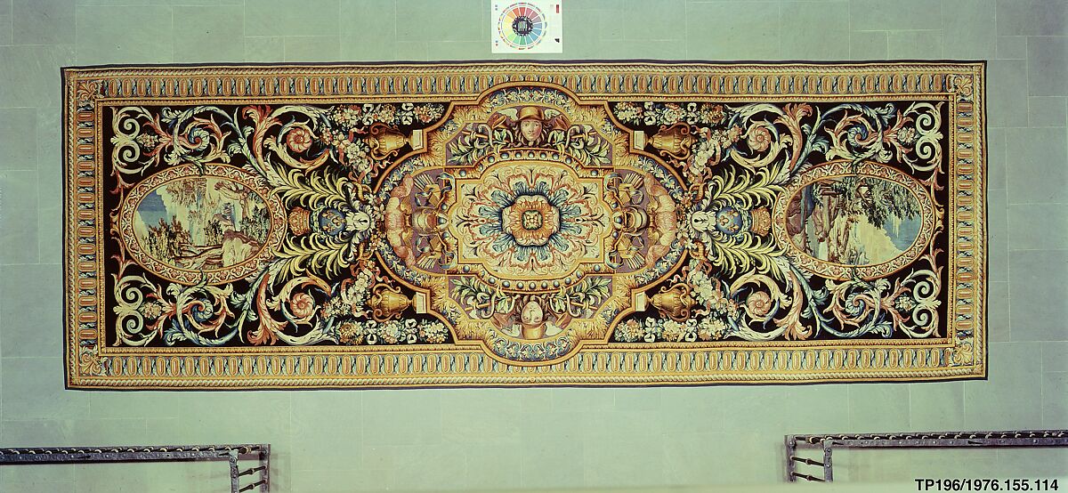 Carpet with landscapes, Savonnerie Manufactory (Manufactory, established 1626; Manufacture Royale, established 1663), Knotted and cut wool pile (Ghiordes knot), French, Paris 