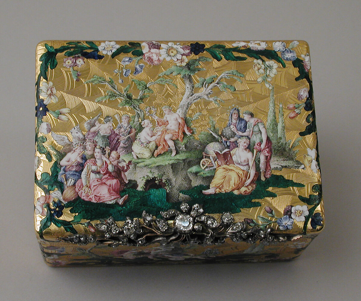 Snuffbox, Attributed to Daniel Baudesson (1716–1785, working 1730–80), Gold, enamel, diamonds, German, Berlin