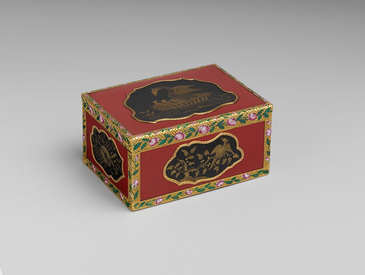 Snuffbox, Jean Ducrollay (French, born 1709, master 1734, recorded 1760), Gold, enamel, tortoiseshell inlaid (piqué) with gold, French, Paris