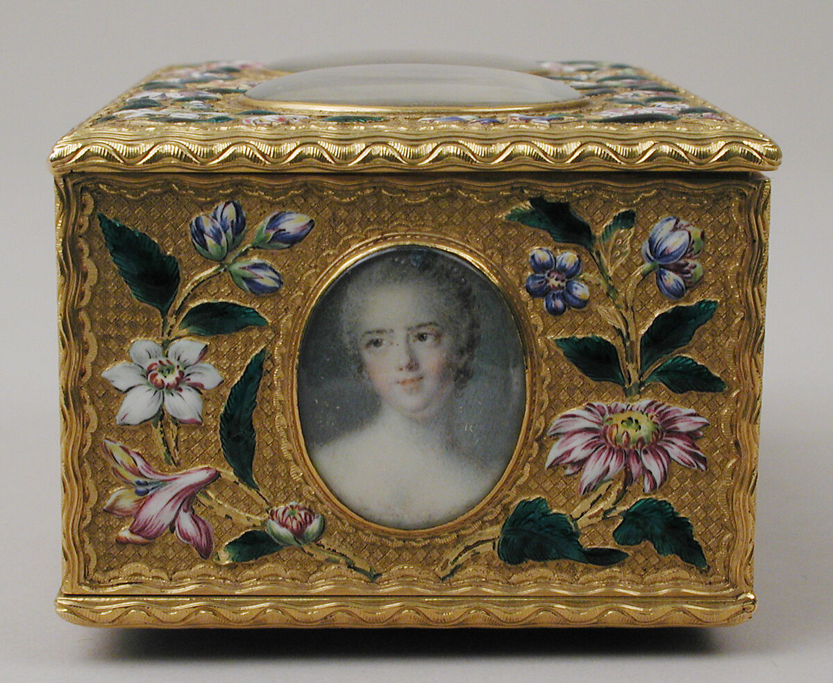 Double snuffbox, Jean Ducrollay (French, born 1709, master 1734, recorded 1760), Gold, enamel, vellum, gouache, glass, French, Paris