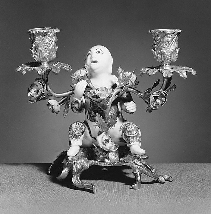 Candelabrum (one of a pair), Villeroy (French, 1734/37–1748), Soft-paste porcelain, gilt-bronze mounts, French, Villeroy