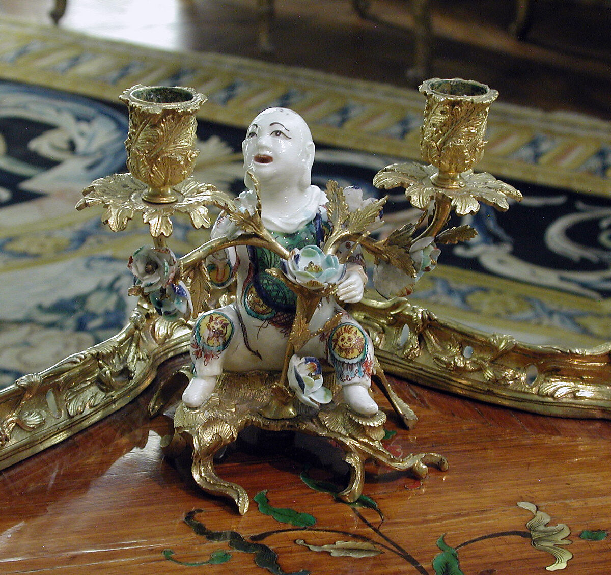 Candelabrum (one of a pair), Villeroy (French, 1734/37–1748), Soft-paste porcelain, gilt-bronze mounts, French, Villeroy 