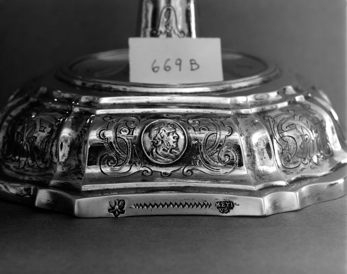 Candelabrum (one of a pair), Daniel Friedrich Metius (German, born 1696, working 1725–after 1745), Silver gilt, German, Lübben