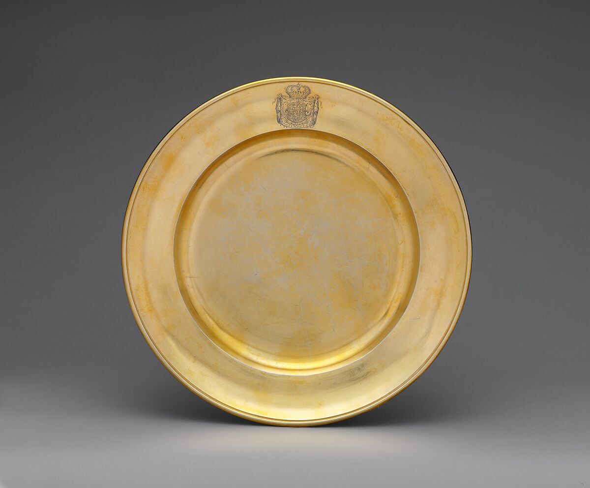 Plate (one of two), Gottlieb Menzel (1676–1757, master 1709), Silver gilt, German, Augsburg 