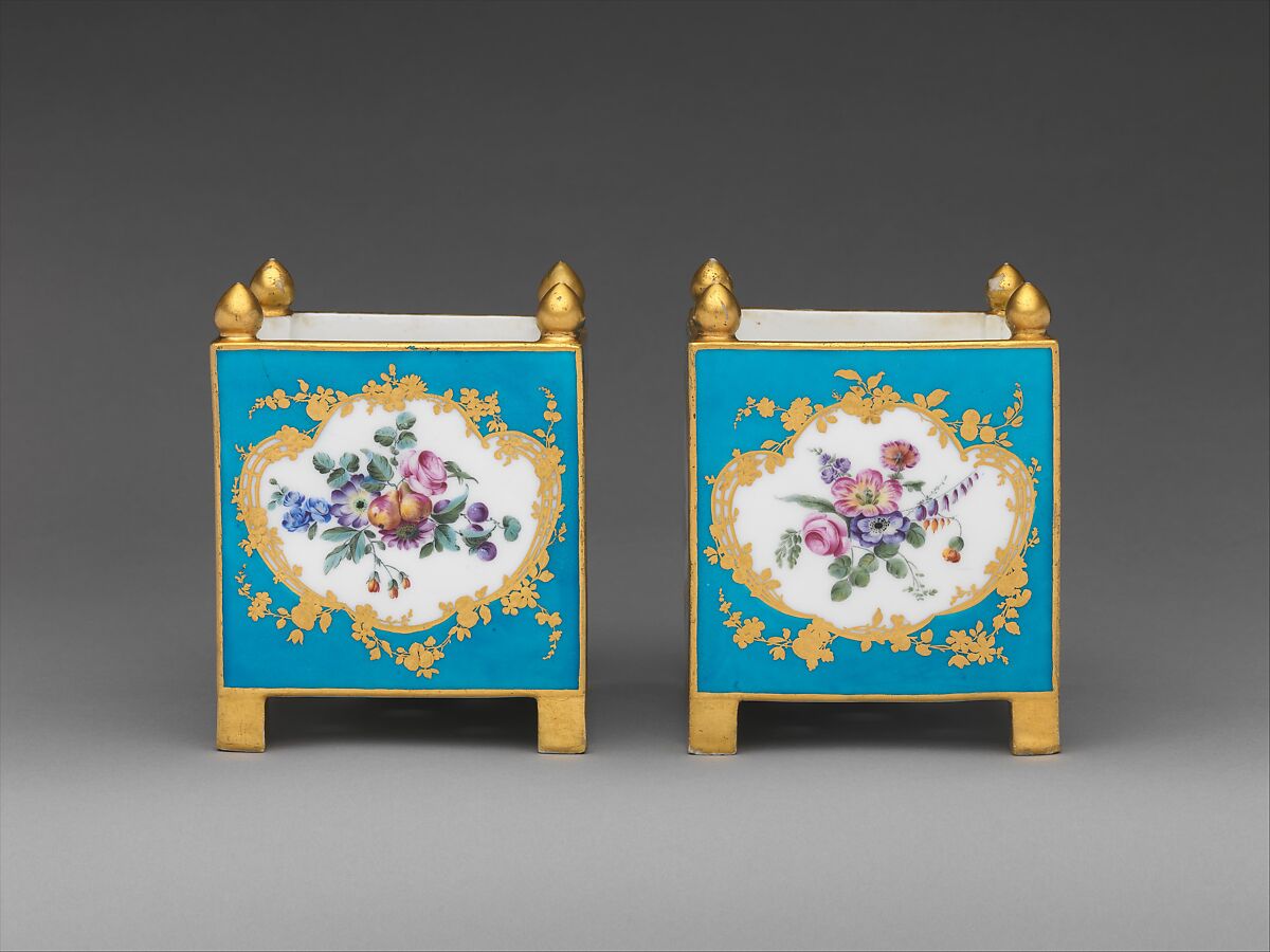 Pair of orange tubs (caisses carrées), Vincennes Manufactory (French, ca. 1740–1756), Soft-paste porcelain, French, Vincennes 