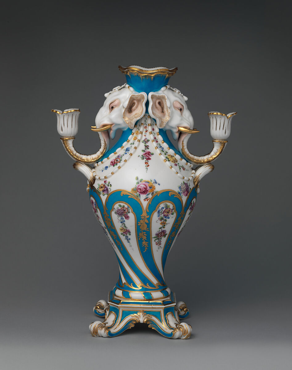 Elephant-head vase (vase à tête d'éléphant), Sèvres Manufactory (French, 1740–present), Soft-paste porcelain, French, Sèvres