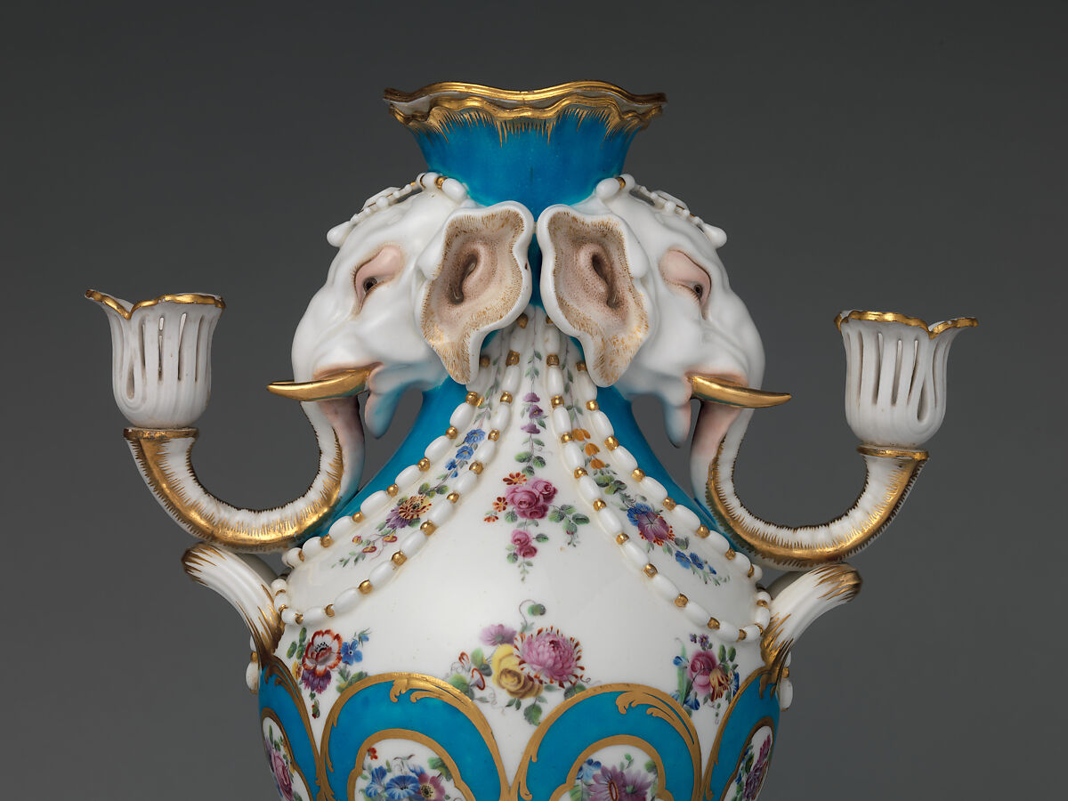 Elephant-head vase (vase à tête d'éléphant), Sèvres Manufactory (French, 1740–present), Soft-paste porcelain, French, Sèvres