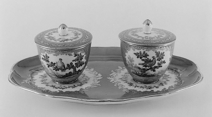 Stand with jam pots (plateau à deux pots de confiture) (one of a pair) (part of a service), Sèvres Manufactory (French, 1740–present), Soft-paste porcelain, French, Sèvres 