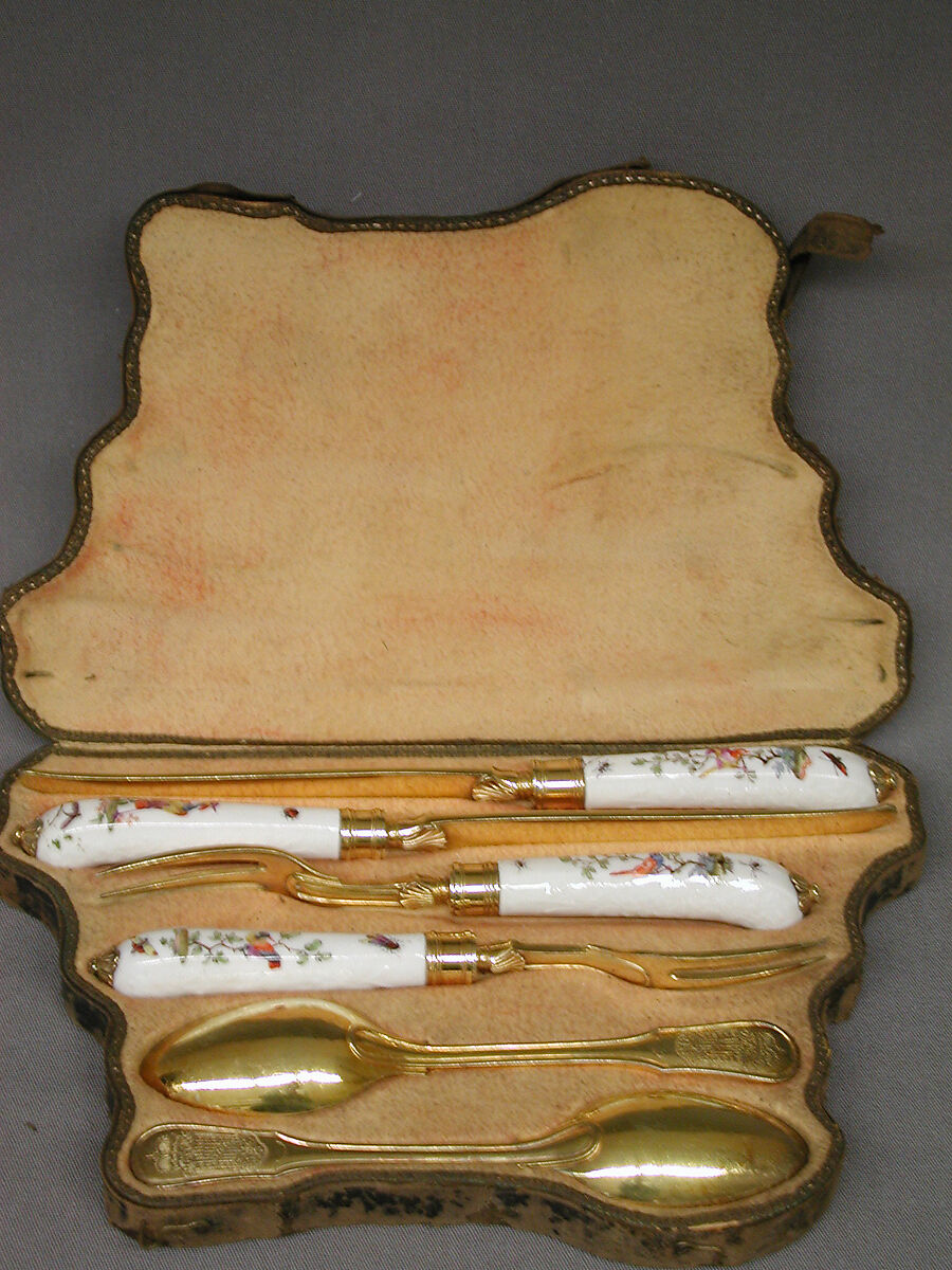 Knife, Meissen Manufactory (German, 1710–present), Hard-paste porcelain, silver gilt, German, Meissen