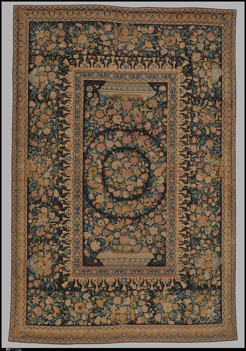 Carpet (tapis), Savonnerie Manufactory (Manufactory, established 1626; Manufacture Royale, established 1663), Knotted and cut wool pile (Ghiordes knot) (woven with about 44 knots per sq. inch), French, Paris 