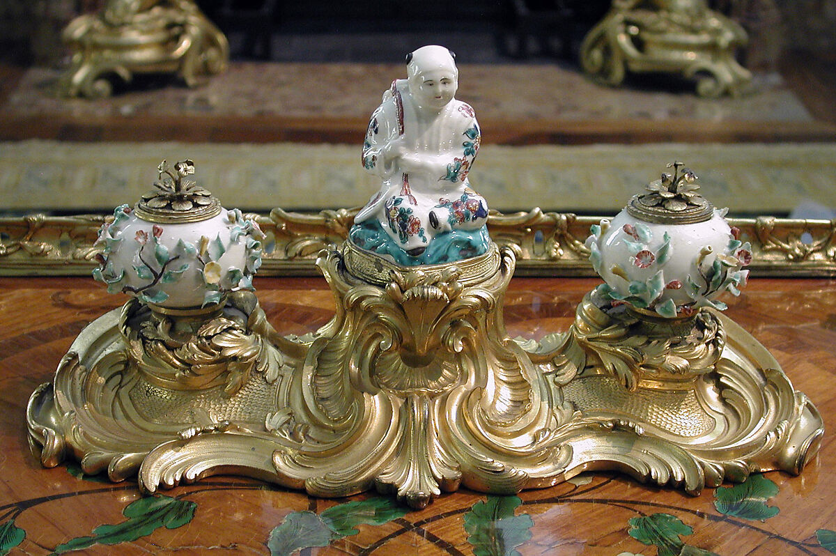 Inkstand (écritoire), Villeroy (French, 1734/37–1748), Soft-paste porcelain, gilt-bronze mounts, French, Villeroy 