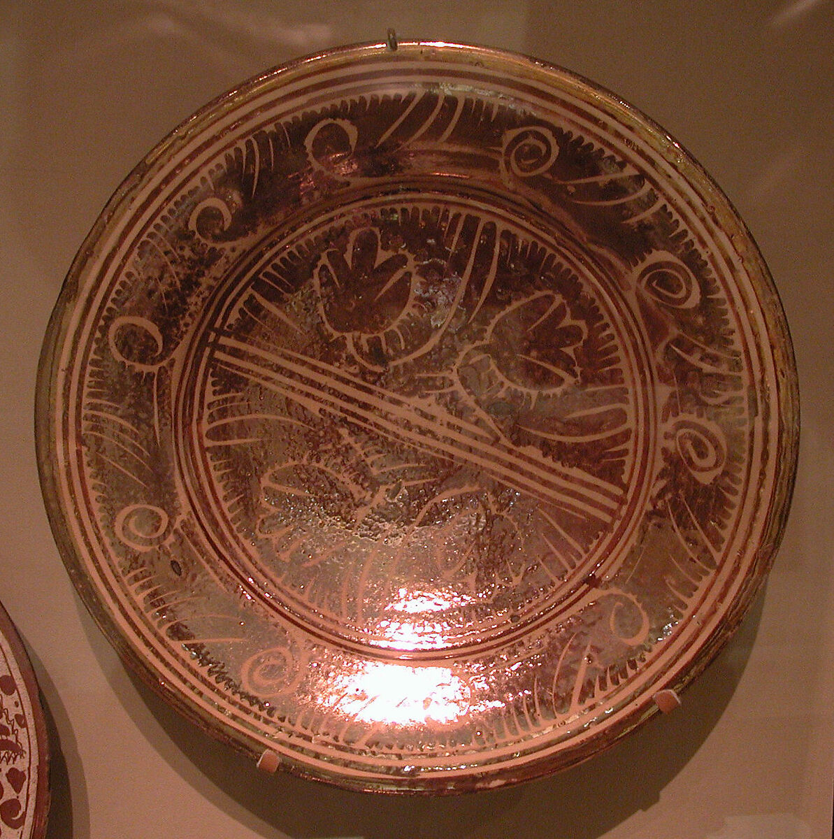 Dish, Tin-glazed and luster-painted earthenware, Spanish, Valencia 