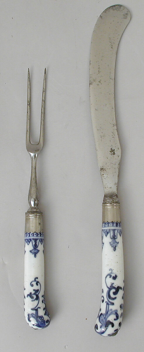 Forks and knives (24), Soft-paste porcelain, steel, silver, French 