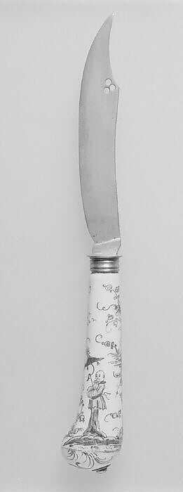 Fork and knife, possibly Saint-Cloud factory (French, mid-1690s–1766), Porcelain, silver, steel, French, possibly Saint-Cloud