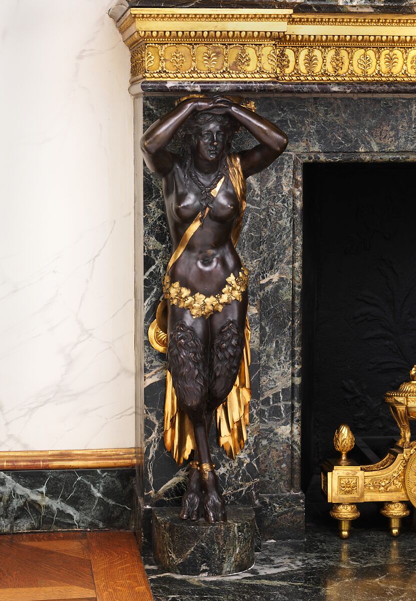 Chimneypiece (cheminée), After a design by François Joseph Belanger (French, Paris 1744–1818 Paris), Verde di Levanto marble; patinated bronze and gilt bronze, French, Paris
