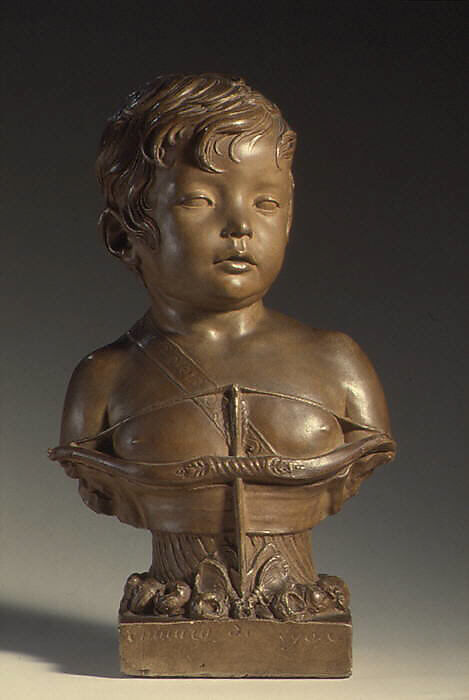 Boy as Cupid, Joseph Chinard (French, Lyon 1756–1813 Lyon), Plaster, painted to resemble terracotta, French, Lyons 