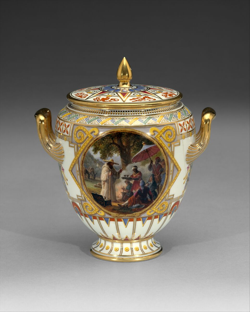 Sugar bowl (pot à sucre ovoïde), Sèvres Manufactory (French, 1740–present), Hard-paste porcelain decorated in polychrome enamels, gold, French, Sèvres
