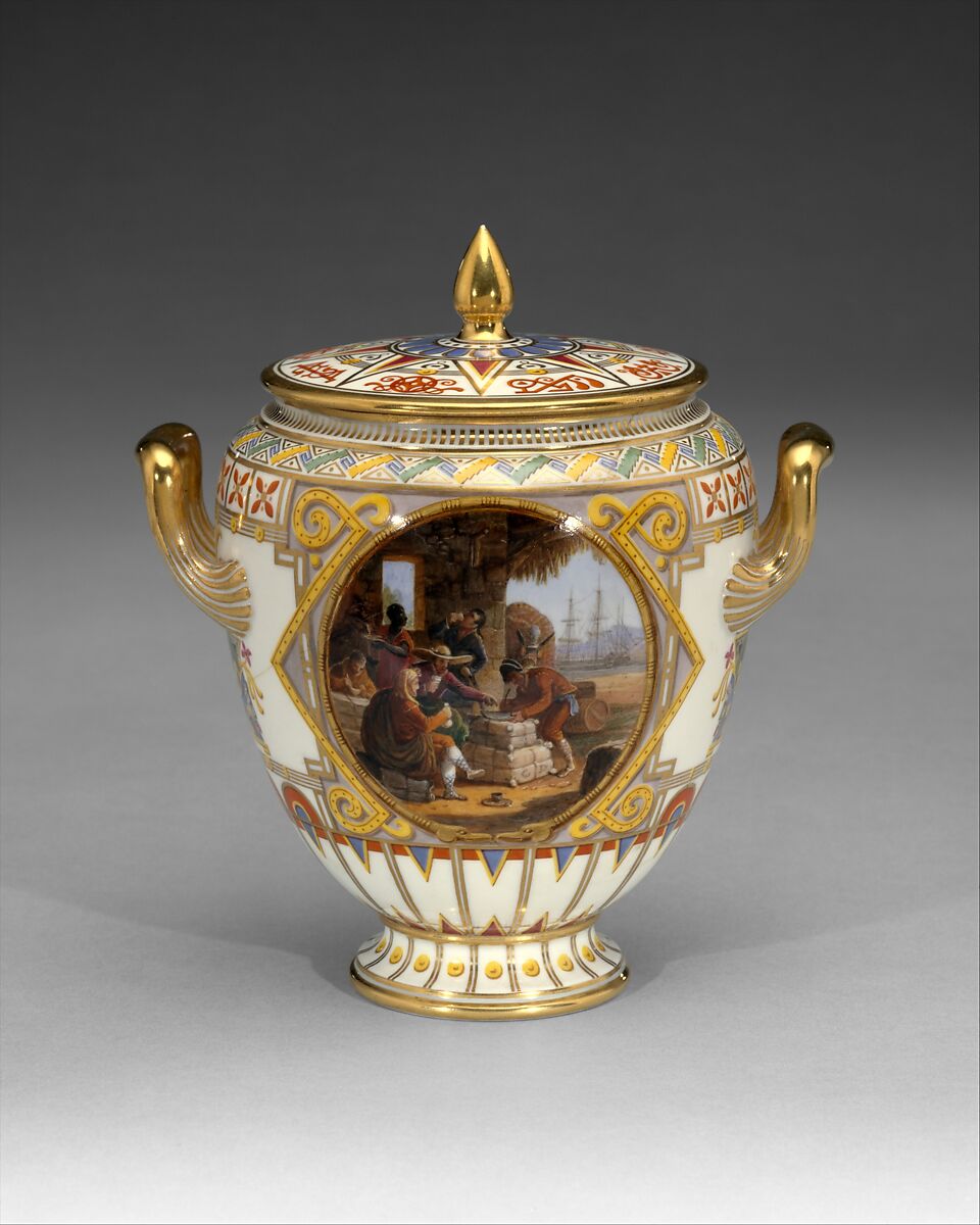 Sugar bowl (pot à sucre ovoïde), Sèvres Manufactory (French, 1740–present), Hard-paste porcelain decorated in polychrome enamels, gold, French, Sèvres 