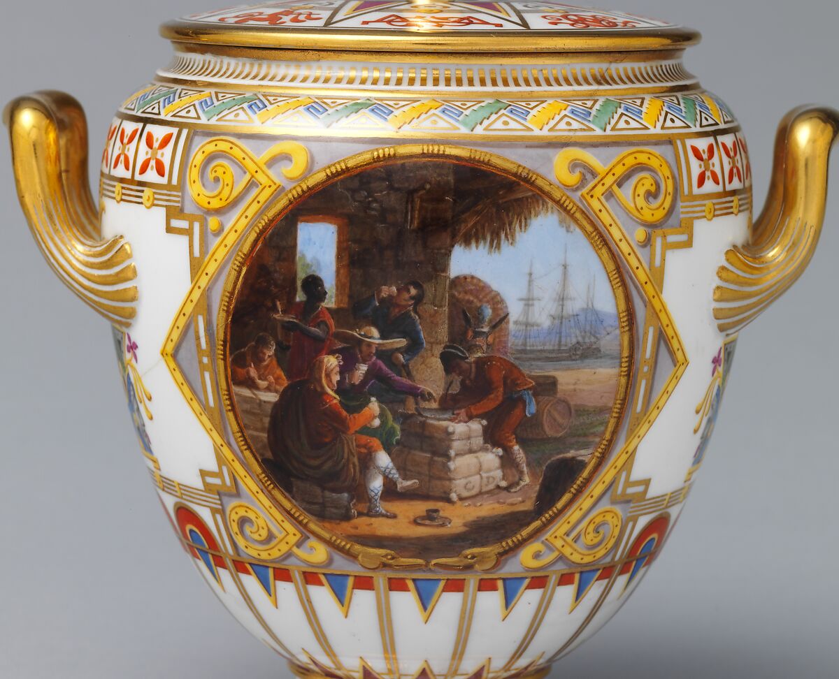 Sugar bowl (pot à sucre ovoïde), Sèvres Manufactory (French, 1740–present), Hard-paste porcelain decorated in polychrome enamels, gold, French, Sèvres