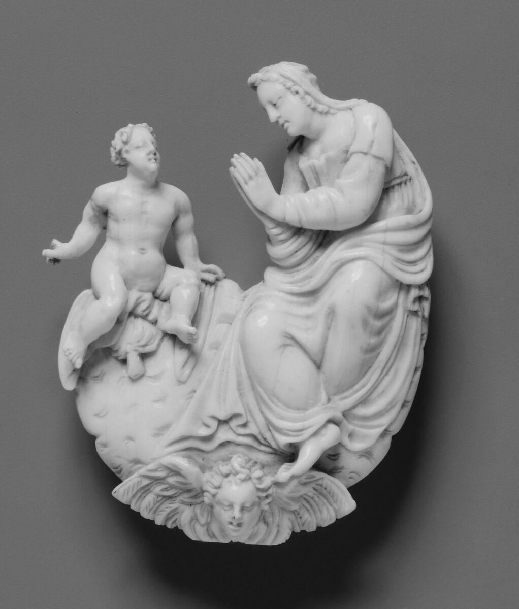 Virgin adoring the Christ Child, After a composition by Lelio Orsi (called Lelio da Novellara) (Italian, Novellara 1508/11–1587 Novellara), Ivory, Italian, Reggio Emilia 